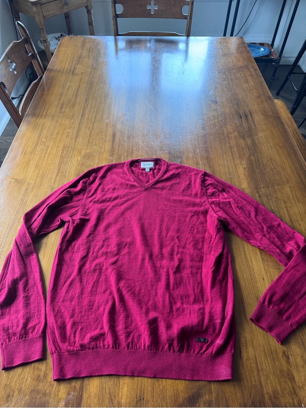 Armani Collezioni Men's V-Neck Sweater in red